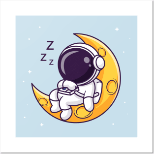 Cute Astronaut Sleeping On Moon Cartoon Posters and Art